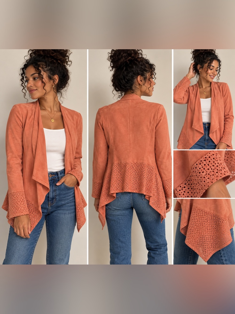 Chico’s Coral Faux Suede Waterfall Jacket 0P Petite Boho Lagenlook